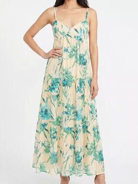 Taylor Multicolor Sweetheart Neck Floral Tiered Empire Waist Dress Size M